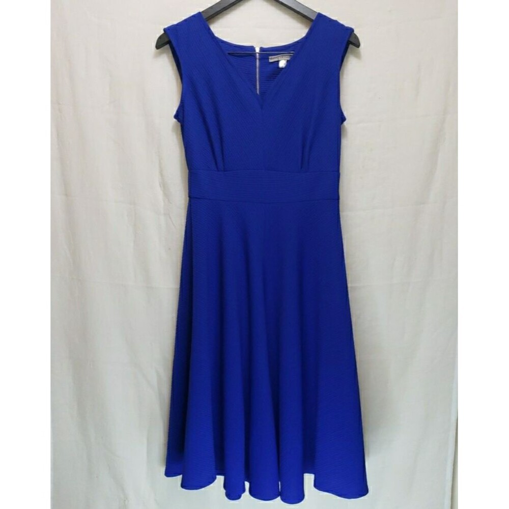 Danny and Nicole Womens 8 Royal Blue Fit & Flare Dress Textured V-Neck Sleeveles